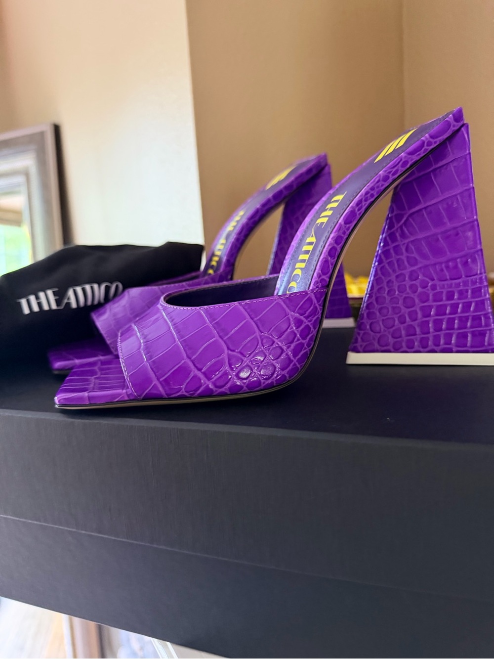 The Attico Vibrant Purple Croc-Embossed Square-Toe Mules